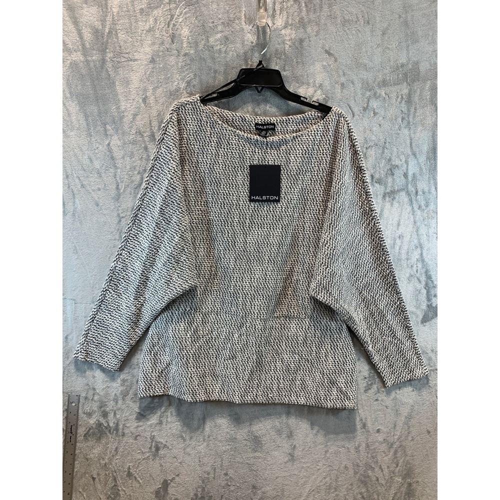 Halston Womens XL Boat Neck Tweed Knit Metallic Oversized Sweater HI474A23